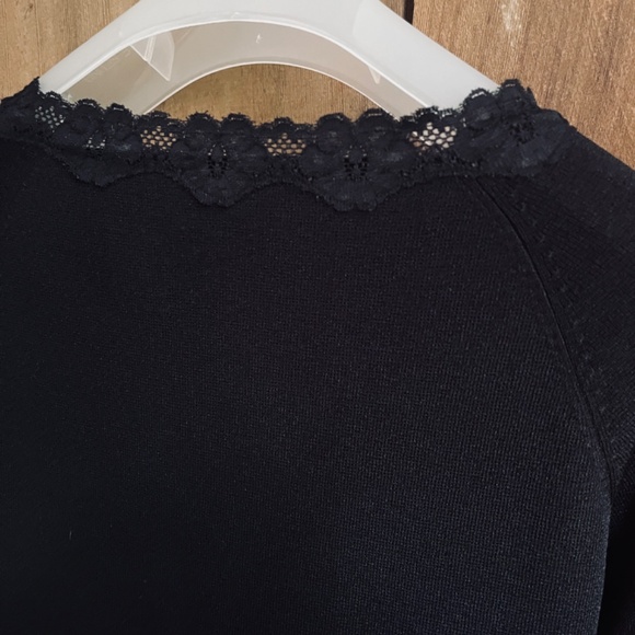 Studio London Black Thin Knitted Top Blouse with Lace Trim Short Sleeve Size L - Picture 10 of 12